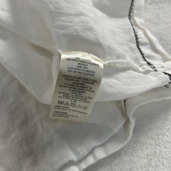 Maeve Womens White Oversized V-Neck Ruffle Trim Blouse Top Large Black Trim - Picture 4 of 10